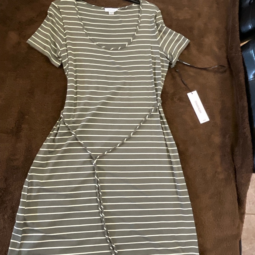 Calvin Klein Green Asymmetrical Wrap Midi Dress